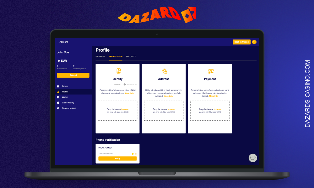 Account Verification at Dazard Casino