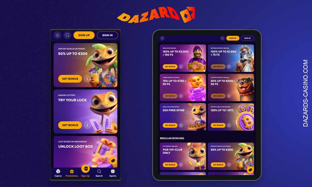 Bonuses in the Dazard mobile app for Europeans