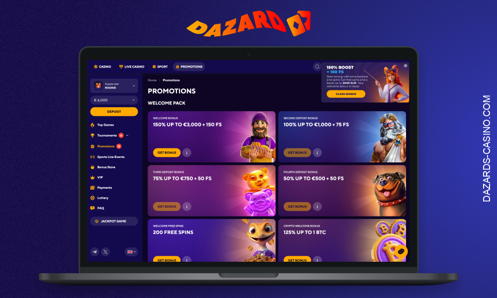 Bonuses and Promotions After Signing Up at Dazard Casino