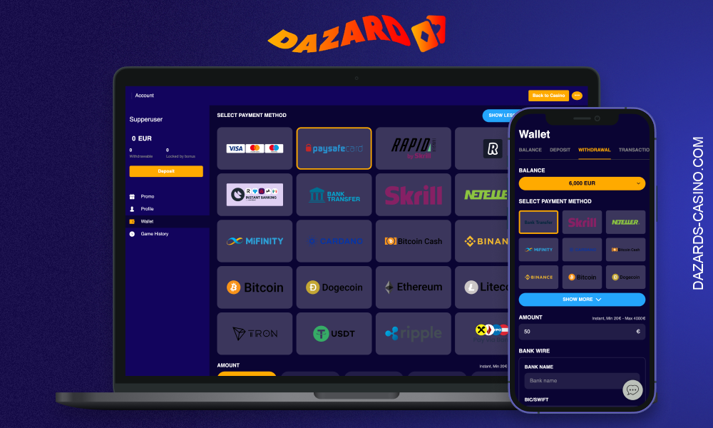 Deposits and Withdrawals at Dazard Casino in Europe