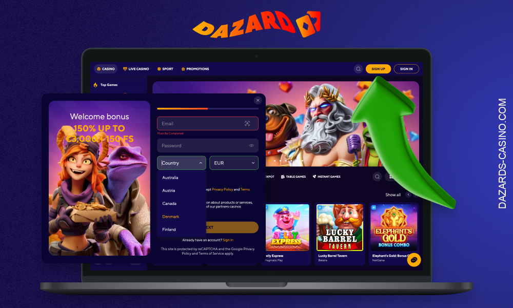 The registration process at Dazard Casino doesn't take long