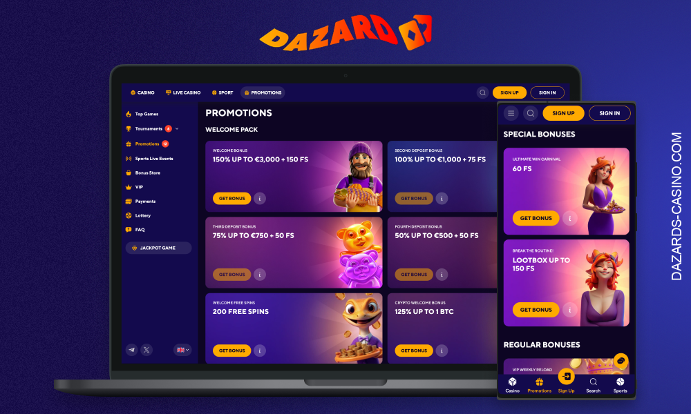 Bonuses and Promotions at Dazard Casino for Players from Europe