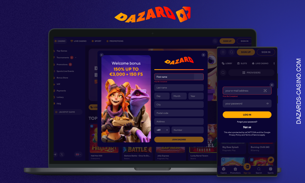 Registration at Dazard Casino grants you full access to the platform's features